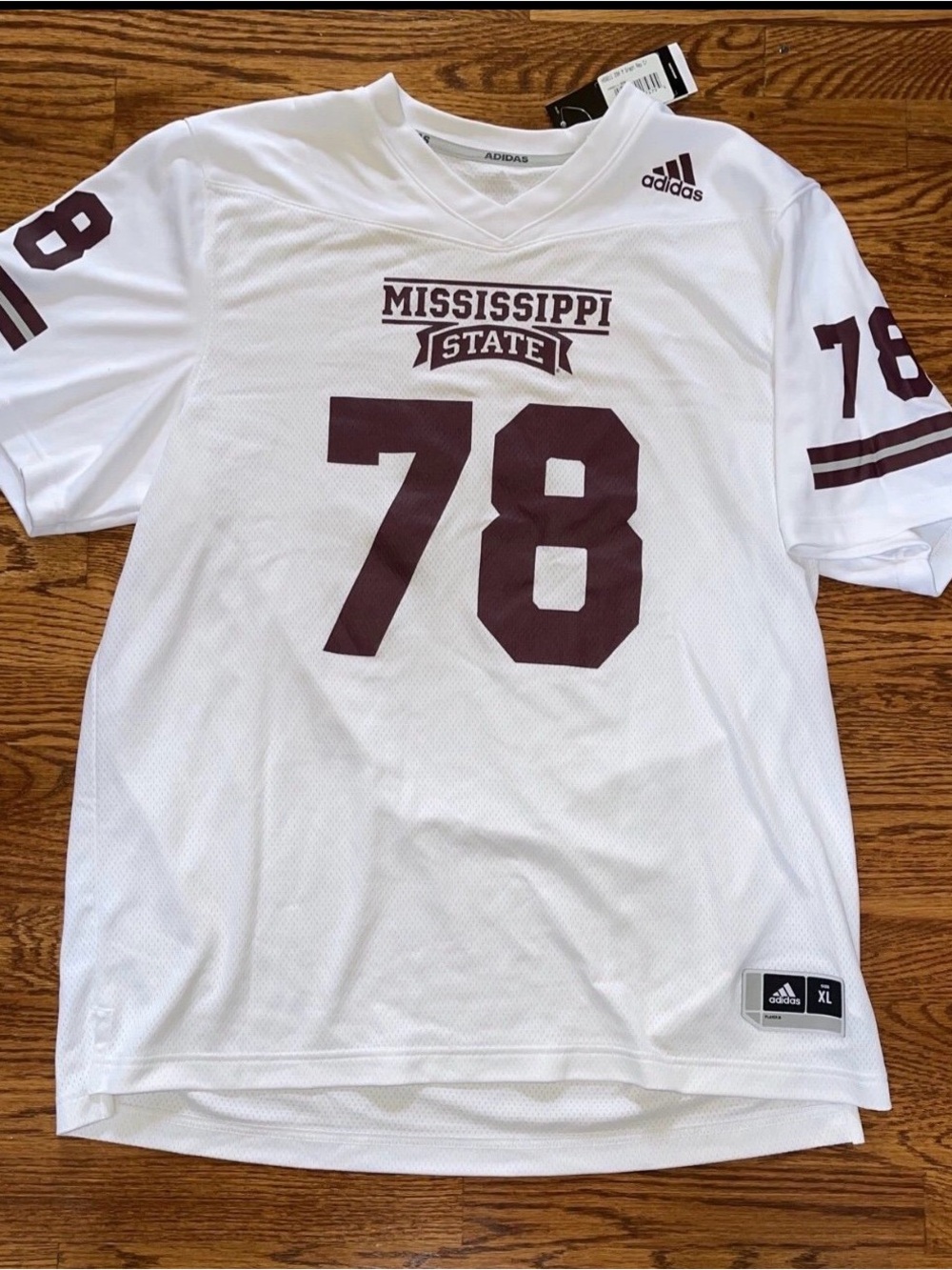 adidas White and Maroon Mississippi State #78 Football Jersey